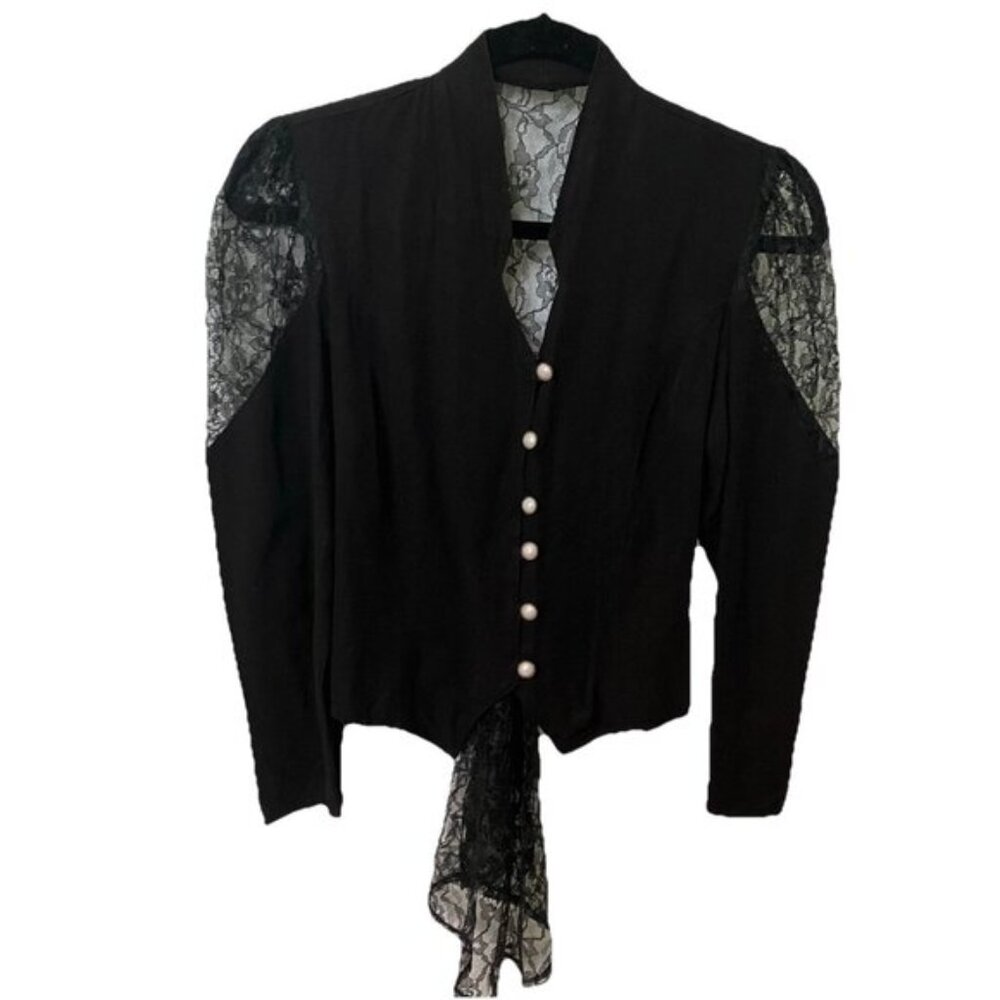 Vintage Black Lace Blouse Womens Jacket Victorian Goth Whimsigoth Lace Up